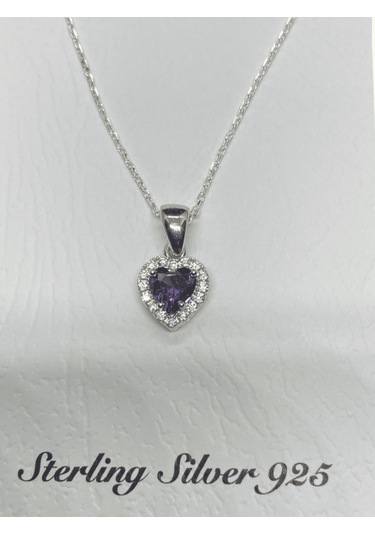 925 Ayar İthal Gümüş Mor Kalp Taşlı Model Kolye Şık Ve Anlamlı Tasarım, Özel Ve Şık Hediye Gümüş