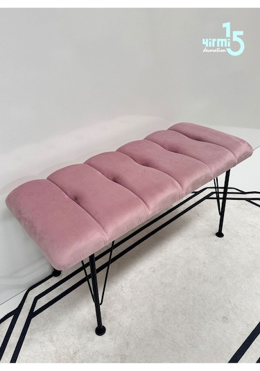 Yirmi15 Metal Ayaklı Eco Pembe Babyface Puf & Bench