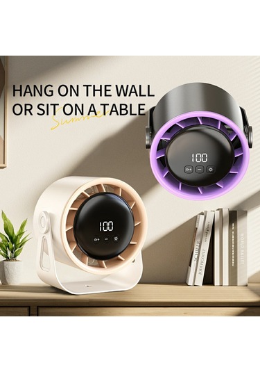 100 Hız Ayarlanabilir Masa Vantilatörü Dijital Ekranlı Duvara Monte Ortam Işıklı Vantilatör Ce Sertifikalı - Beyaz Beyaz