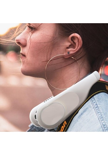 Mini Bladeless Fan 4000ma Usb Şarj Edilebilir Açık Spor Boyun Ev Gym Için Sessiz Taşınabilir Hava Soğutucu Fanlar Rqpıxl Beyaz