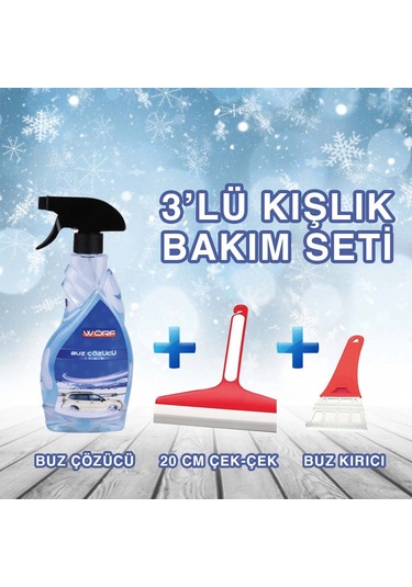 Buz Çözücü Sprey & Buz Kazıyıcı & Çekçek 3'lü Kışlık Oto Seti