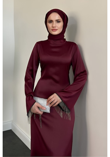 Kolları Zincirli Tesettür Bordo