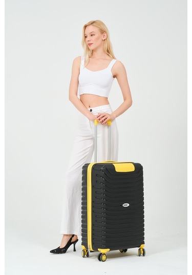 Keo-plus Siyah-sarı Orta Boy Silikon Kırılmaz Pp Valiz Siyah