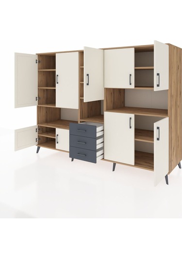 Kronos Dolap 13 Raflı 3 Çekmeceli 9 Kapaklı 220x59x163 Çam-aytaşı Çam-aytaşı/antrasit