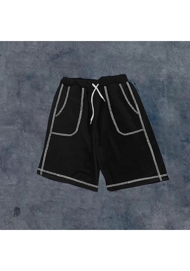 Vexor Unisex Dikişli Cepli Oversize Şort - Siyah