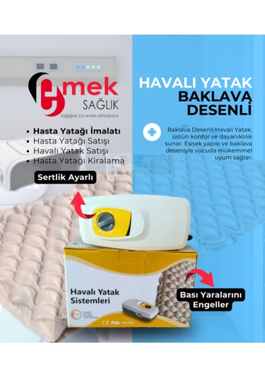 Emek Sağlık 2 Motorlu Hasta Karyolası + Lazer Kesim Yatak + Baklava Tipi Havalı Yatak
