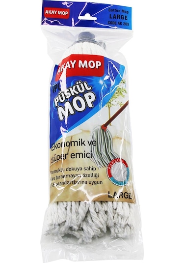 Large Örgülü İpli Püskül Pamuk Mop Açık Gri
