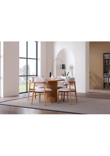 Luxor İskandinav Natural Ahşap Masa Sandalye Takımı 100x100 Natural