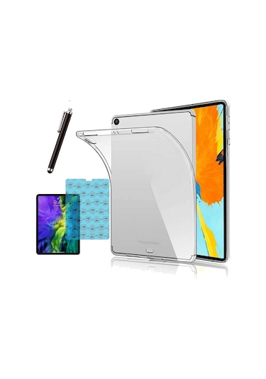 Apple Uyumlu iPad Pro 11 2018 A2013 A1934 Şeffaf Kılıf Cam Kalem Set Arka Kapak