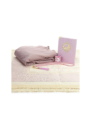 Pratik Başörtülü Tek Parça Namaz Elbisesi Ve Seccade Seti Gül Kurusu Gül Kurusu