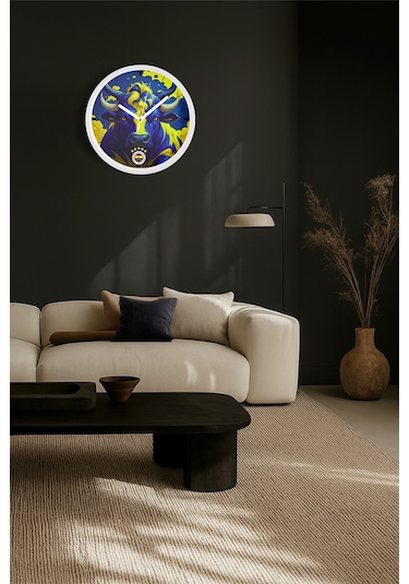 Fenerbahçe Tasarımlı Modern Duvar Saati - 30cm - Önü Camlı Beyaz Kasa - Sessiz Mekanizma Beyaz