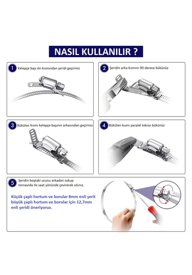 Yate10 Şerit Kelepçe Set 300cm Şerit 20 Adet Kelepçe