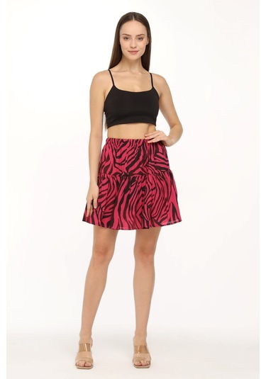 Fuşya Şifon Krep Kumaş Şort Etek Fuşya