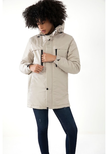 Kadın Taş Içi Polarlı Su Ve Rüzgar Geçirmez Kapüşonlu Kışlık Mont Kaban Parka Taş