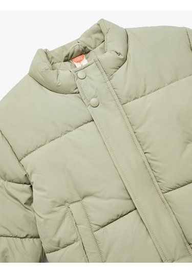 Koton Uzun Kollu Cepli Pamuk Astarlı Dik Yaka Şişme Mont Yeşil 6wmb20005tw Yeşil