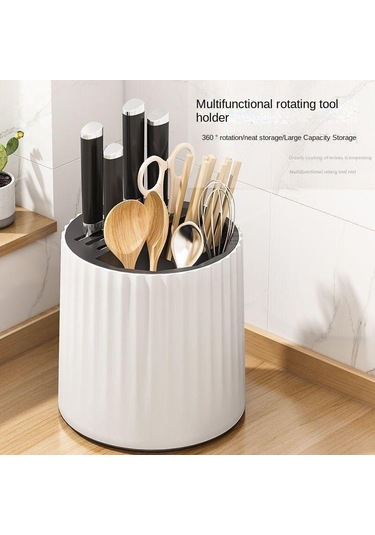 Beyaz Döner Bıçak Tutucu Mutfak Depolama Rafı Çubuk Saklama Tüpü Çubuk Saklama Kutusu Bıçak Saklama Rafı