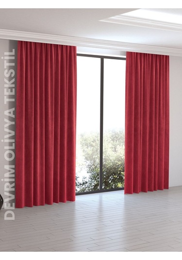 Shy Tekstil Lüks 1. Sınıf Düz Dikim Kırmızı Ada Fon Perde En X Yükseklik Ölçü Seçenekleri Kırmızı