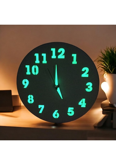 Fosforlu Mini Ahşap Beyaz Duvar Saati Cam Yok Çap 22 Cm Beyaz