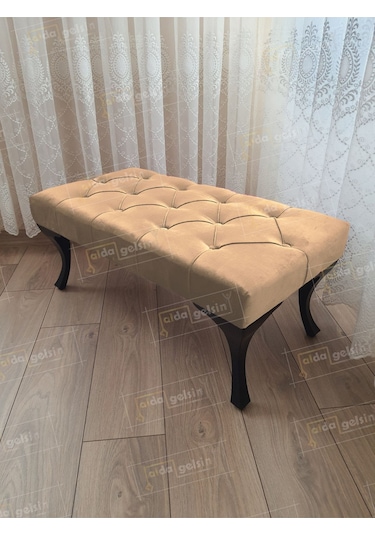 Kapitoneli Ayak Ucu Kapı Önü Antre Bench Puf Siyah Ayak 120 45 Vizon