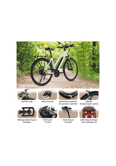 Asvıva Elektrikli Bisiklet B15 Pedelec Extra Güçlü 36V 14.0 Ah Sa Beyaz