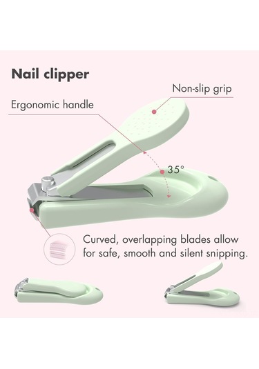 Springsun Yeni Doğanlar İçin 4'lü Bebek Tırnak Bakımı Seti - Tırnak Kırıcı, Makas, File Ve Çeneği İle Güvenli Tırnak Bakımı - Yeşil