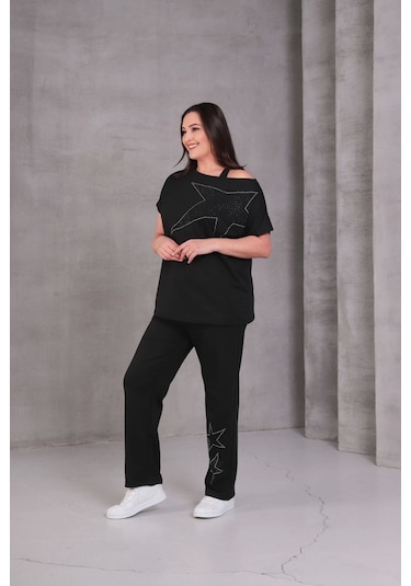 Askılı Yıldız Taş Baskılı Takım Siyah