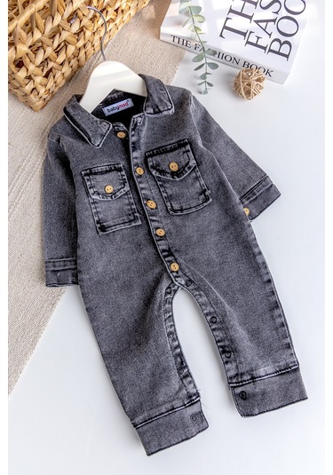 Esnek Erkek Bebek Kot Tulum 100% Cotton Füme