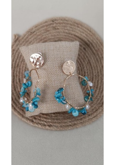 Hdmarketim Otantik Doğal Turkuaz Taş Halka Sallantılı Küpe Çok Renkli