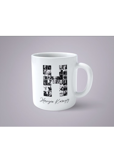 Kişiye Özel İsimli Atatürk Resimleri İle Bezenmiş H Harfi Baskılı Kupa Bardak