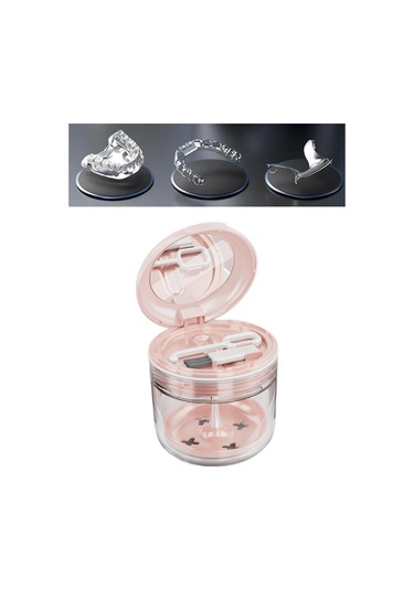 Dolıty Protez Çantası Tutma Ortodontik Kupası Seyahat Için Pembe