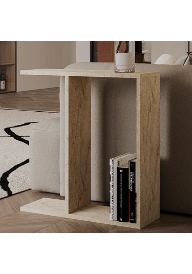Lotus Modern Yan Sehpa Kitaplıklı Ve Dekoratif Tasarım Traverten Desen