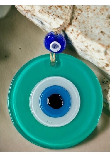 Yeşil Nazar Boncuklu Duvar Süsü 10 Cm Cam Duvar Dekoru - 90524842344271000f