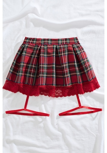 Merry See Pileli Dantelli Ekose Etek Jartiyer Detaylı Çok Renkli