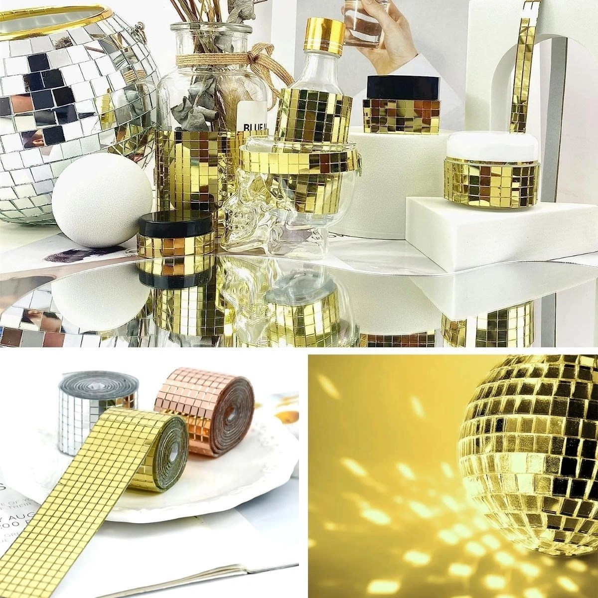 1 Metre Uzunluğunda Gold Renk Aynalı Mozaik Taşlı Dekor Bandı 4 Cm X 1 Mt