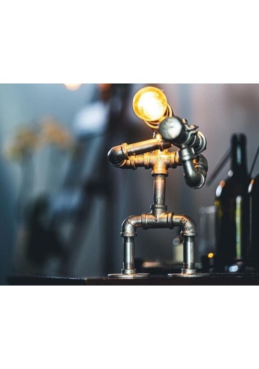 Borulardan Masa Lambası,endüstriyel Robot Lamba,hediyelik Rustik Siyah