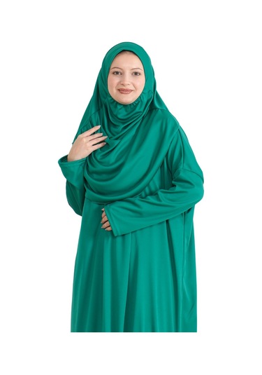Keseli Namaz Elbisesi Eşarp Ve Tesbih Hazır Tesettür Giyim Türban Müslüman Giysi Takım Yeşil