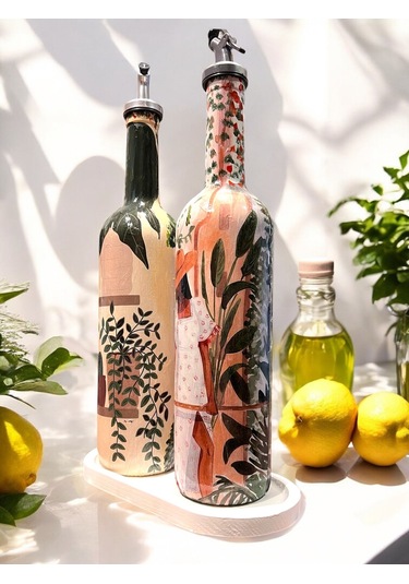 Latin Amerikalı Kadın Ve Kaktüs Desenli Özel Tasarım Yağdanlık-sirkelik Sosluk Seti- Ev Ve Mutfak De Krem