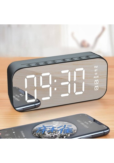 Yunboo Siyah Mini Masaüstü Müzik Hoparlörü - Akıllı Alarm Saati, Led Ayna Ekranı, 6 Saat Çalma Süresi, Bluetooth 5.0, Ev Ve Ofis İçin