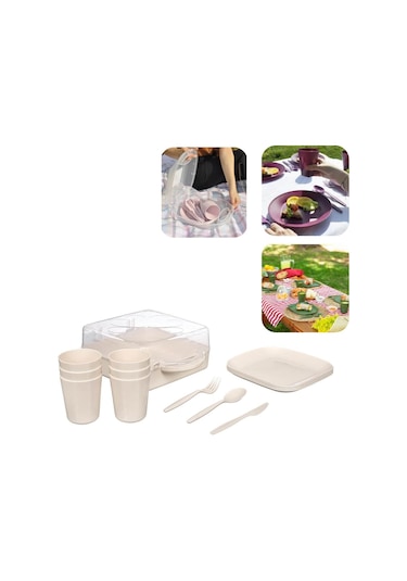 Piev Urve Kamp Seyahat Servis Piknik Seti 6 Kişilik Krem Çok Renkli