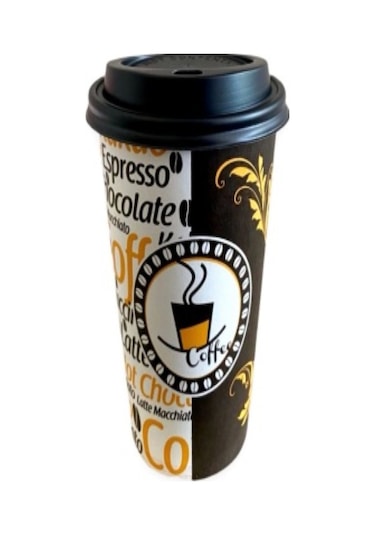 12 oz Siyah Beyaz Kapaklı Latte  Frappe Kahve Karton Bardak 100