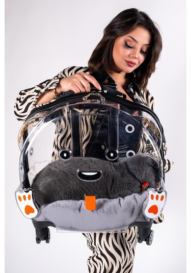 Nishev.com Evini Sev Sürülebilir Şeffaf Tekerlekli Kedi Köpek Hayvan Taşıma Çantası