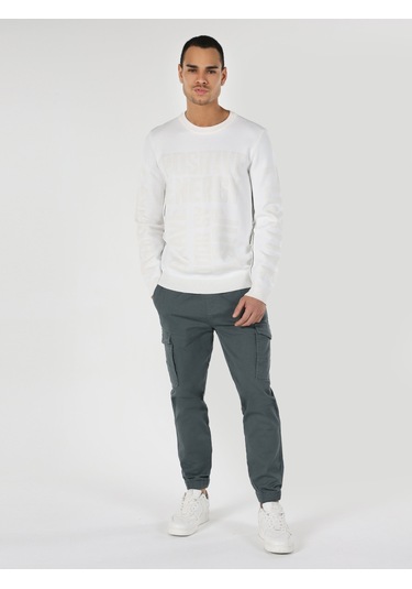 Colin's Regular Fit Bisiklet Yaka Yazı Baskılı Beyaz Erkek Kazak CL1062328_Q1.V1_WHT