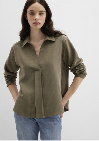 Mavi - Haki Tencel Karışımlı Bluz 1211423-87538 Yeşil