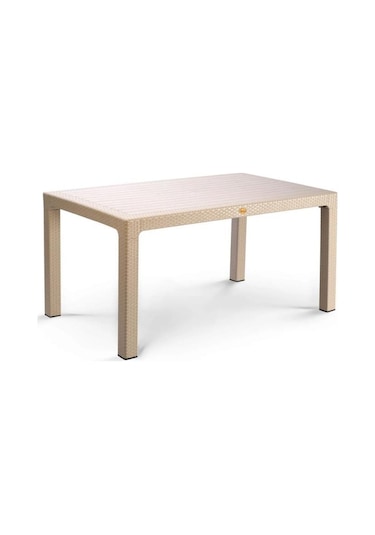 Bambu Kapiçino 90x150 Cm Camsız Rattan Bahçe Balkon Masa Takımı Krem