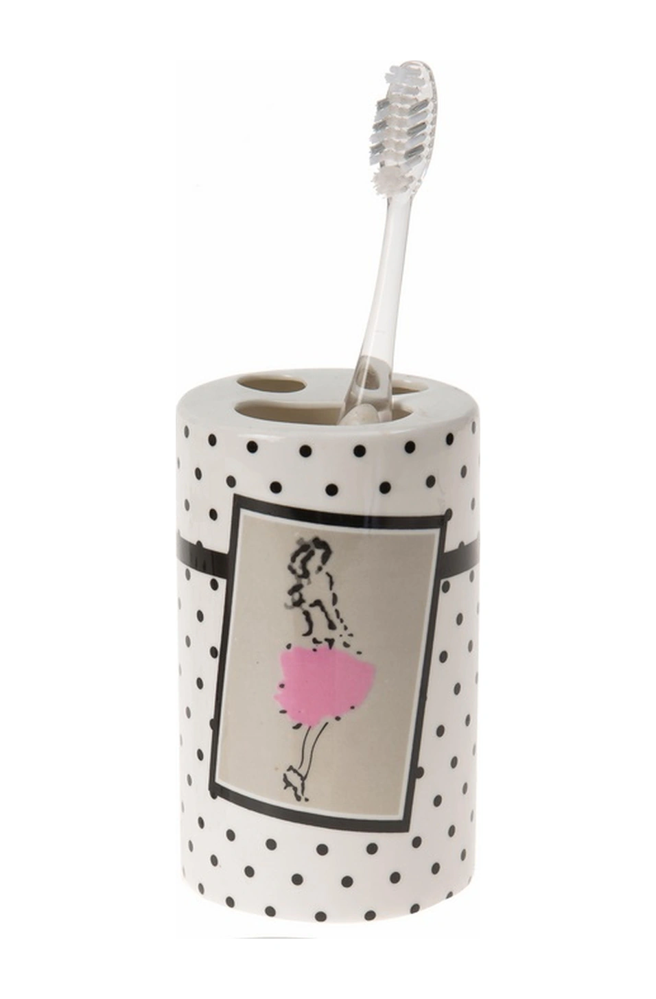 2 Adet Seramik Diş Fırçalık Pembe Elbiseli Kadın Model 7x7x11cm Banyo Seti Çok Renkli