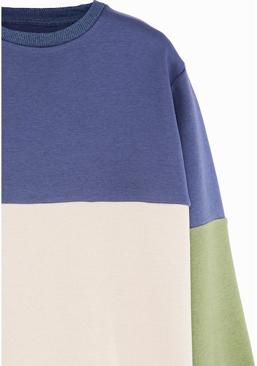 Denokids Renk Bloklu Erkek Çocuk Eşofman Takımı - Krem - Mavi - Yeşil