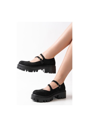 868-756 Siyah Süet Günlük Yüksek Tabanlı Loafer Ayakkabı Beyaz