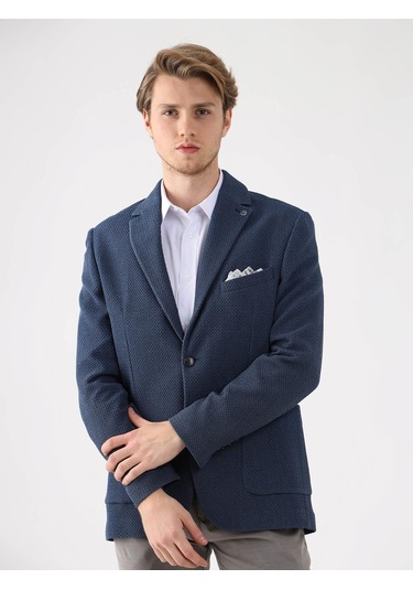 Dufy Mavi Erkek Slim Fit Mono Yaka Ceket - 95376 Mavi