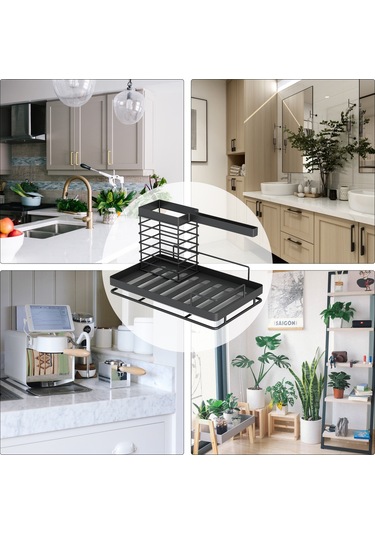 Moveevo Banyo Mutfak Sulama Kuyusu Organizerı: Çelik Rustsuz Su Biriktirici Tabla, Fırça-sünger Bezi Saklama Rafları, Ayrıntılı Bölmeli Usable Tasarım Siyah