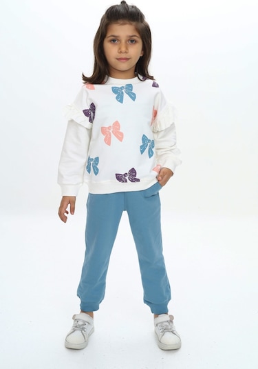 Toontoy Kız Çocuk Fiyonk Baskılı Eşofman Takım Koyu Mavi